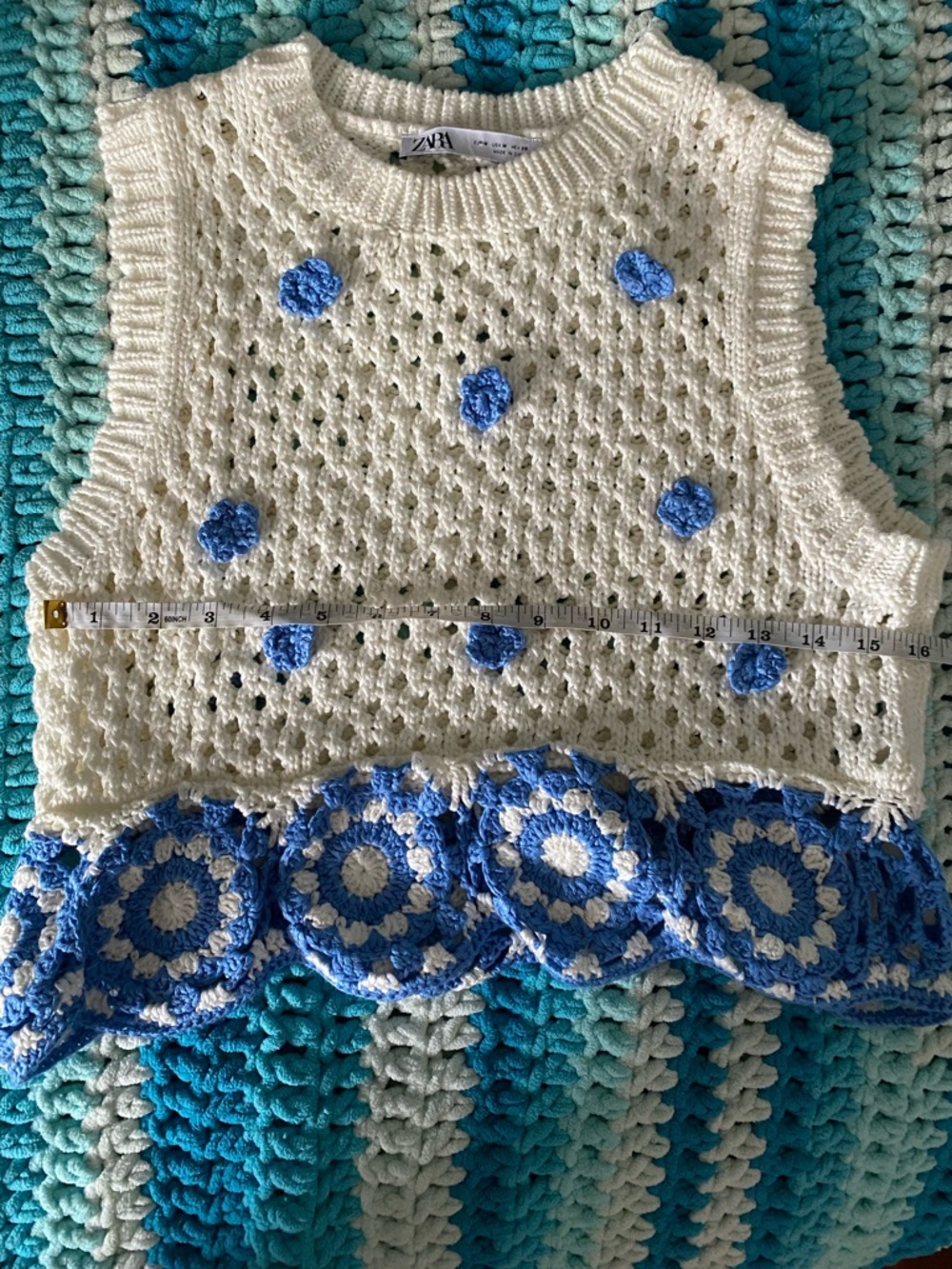 Zara Blue and White Crochet Sleeveless Top - Picture 5 of 6